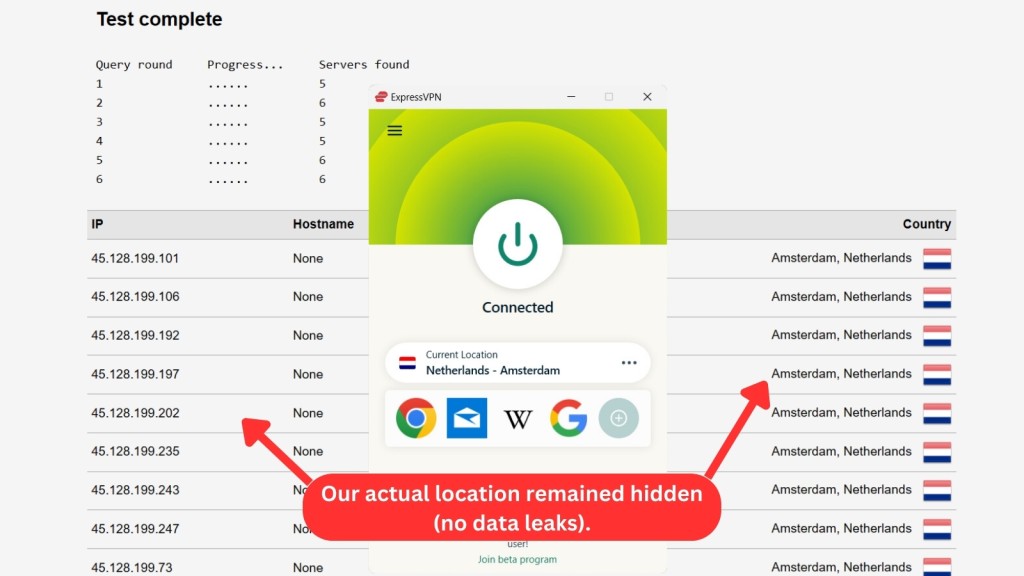 ExpressVPN DNS leak testing