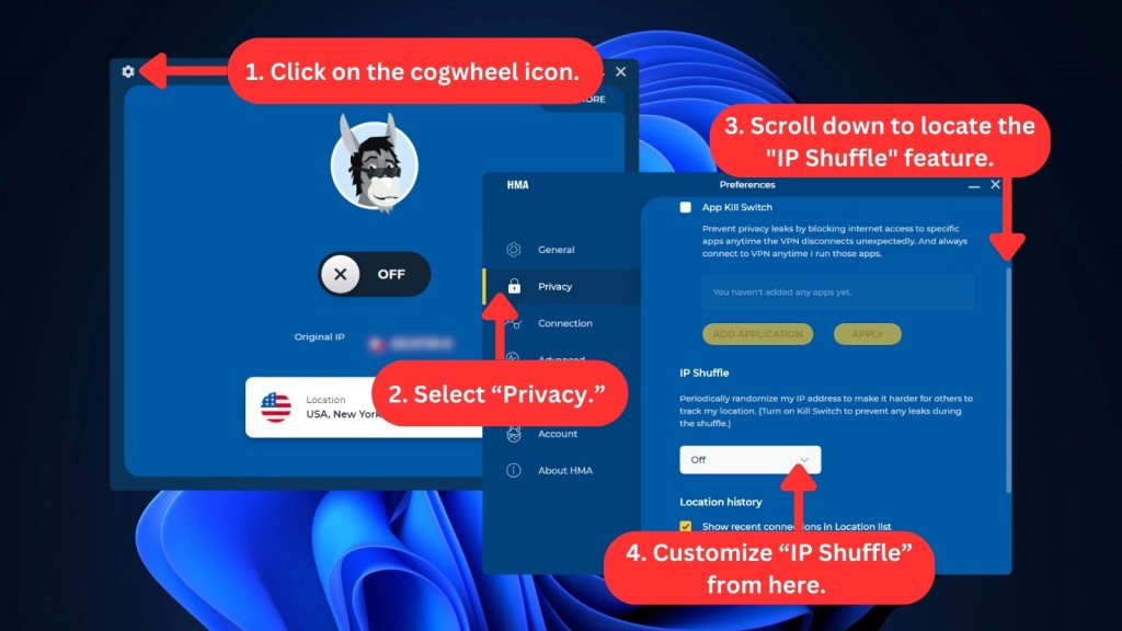 How to enable HMA VPN's IP Shuffle feature
