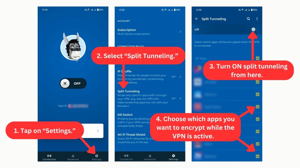 How to enable HMA VPN's split tunneling feature on Android