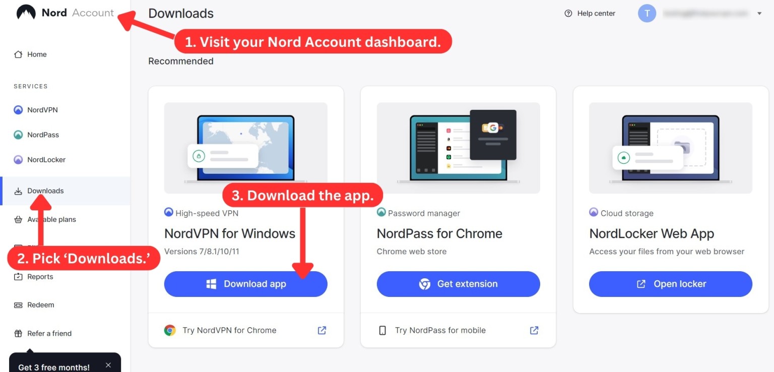 NordVPN dashboard showing how to download different apps