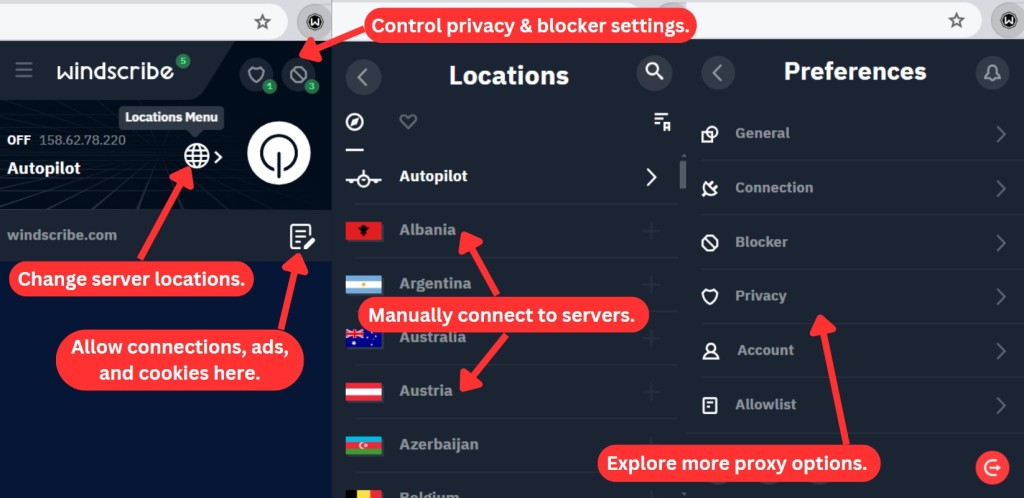 Windscribe Chrome browser extension