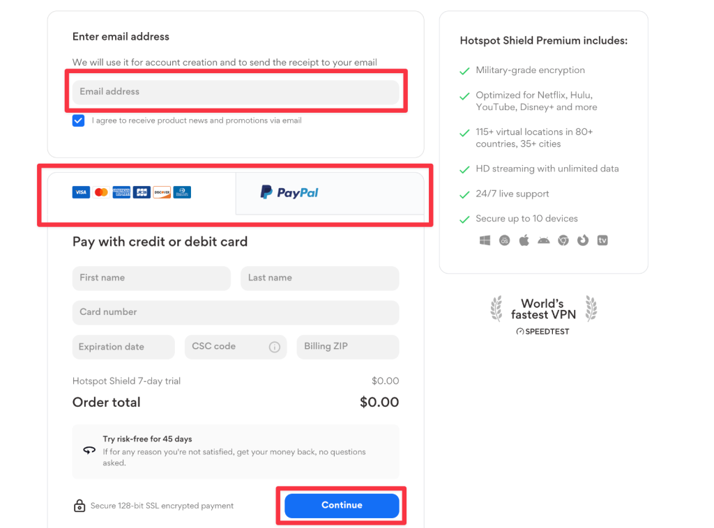 Signing Up for Hotspot Shield VPN Trial