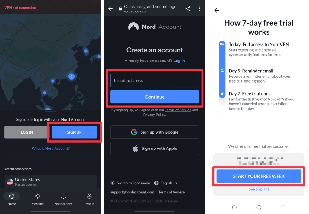 Signing Up for NordVPN Trial on Mobile
