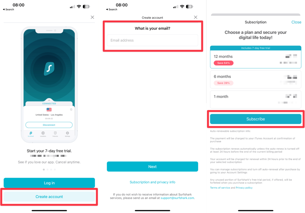 Signing Up for Surfshark VPN Trial on iPhone
